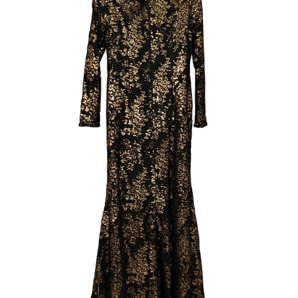 Adrianna Papell Women's Foiled Velvet Burnout Gown black gold elegant formal 4 - Picture 6 of 6